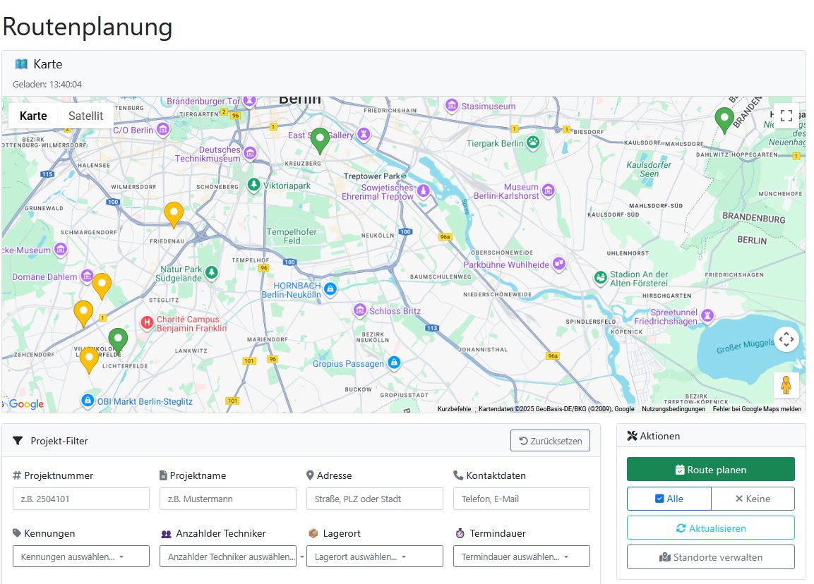 RoutenBuddy: Kartenansicht mit offenen Projekten